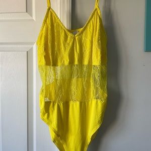 Forever 21 Neon Yellow lace bodysuit size 2XL
